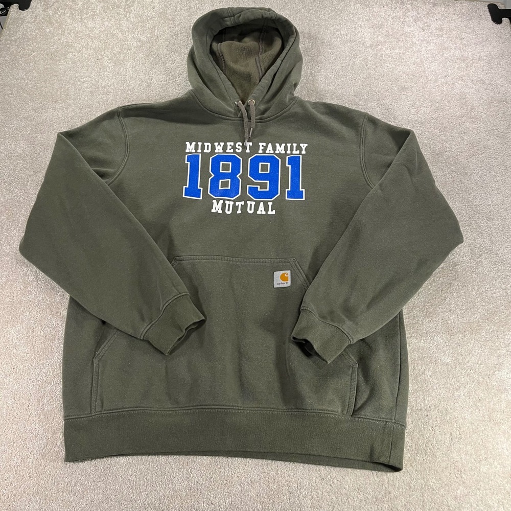 Carhartt Hoodie Mens Large Olive Green Midwest‎ Family Mutual Long Sleeve